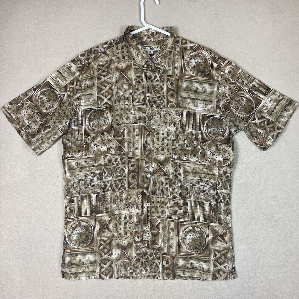 Tori Richard Shirt Mens Extra Large Brown Hawaiian Button Up Beach Adult